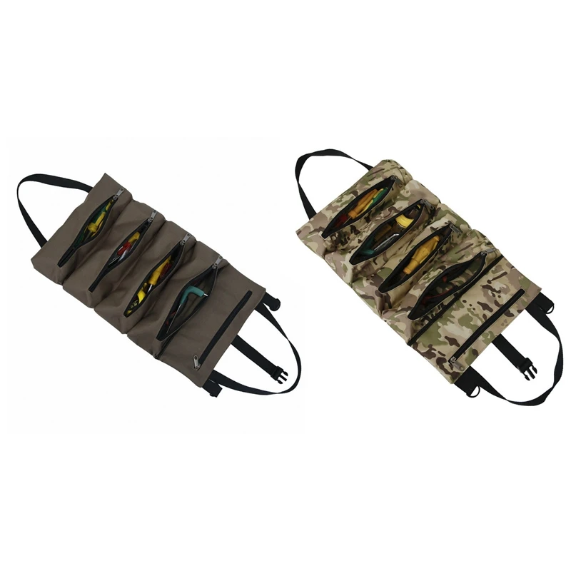

HOT-Canvas Tool Roll Up Bag,Wrench Roll Up Tool Pouch Multi-Purpose, Canvas Tool Pouch For Motorcycle Carry Tools