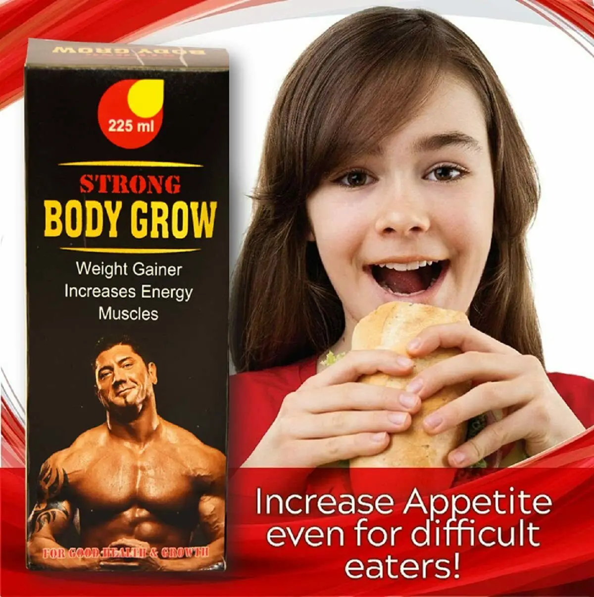 

Herbal Strong Body Grow Syrup Appetite Booster Weight Gain & Growth Energy Muscles 225ML