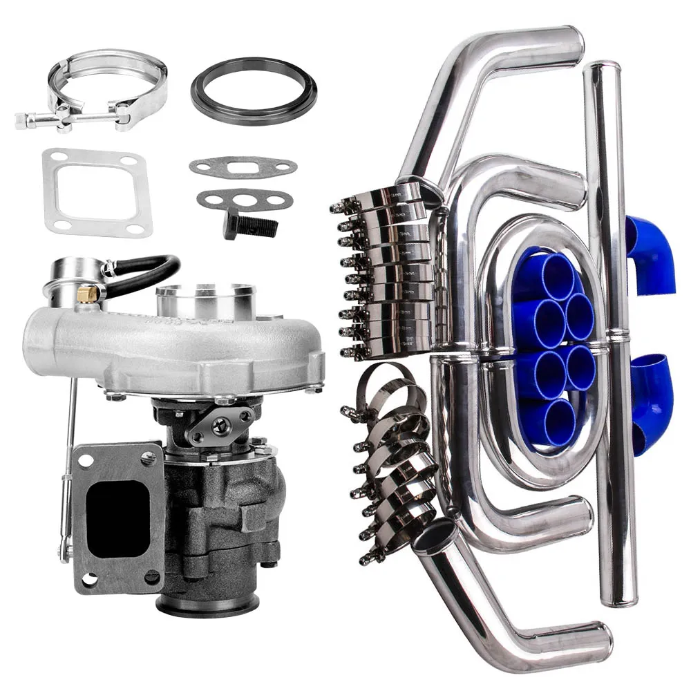 

T3 T4 Universal Turbo 0.63 A/R V Band 420HP Oil Cold+ 2.5" 64mm Piping Pipe Kit