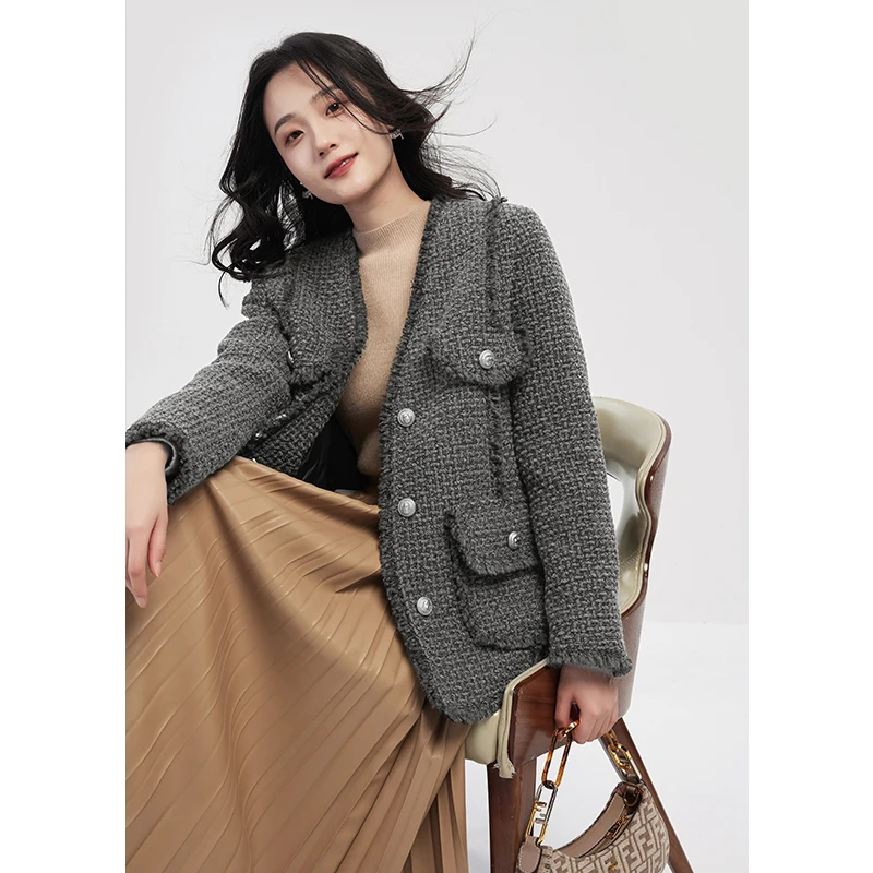 Tweed Jackets Women High Quality 90%  White Duck Down  High Street  Winter Coat Women  Single Breasted  Wide-waisted