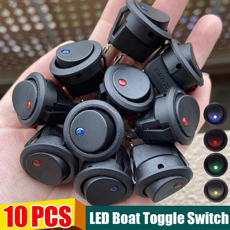 

10pcs/set ON/OFF 12V Round Rocker Dot Boat Switch Waterproof LED Light Luminescence Toggle Switches