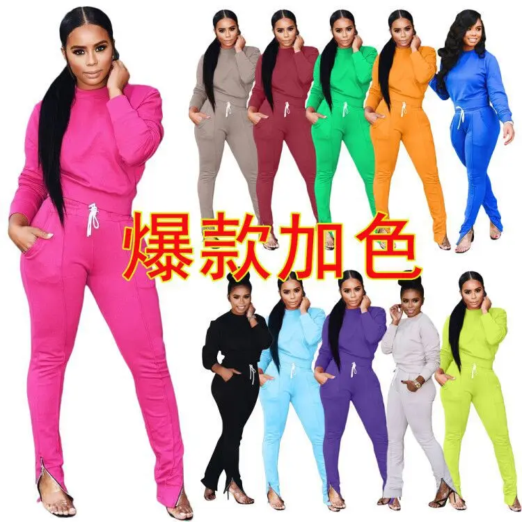 

Y8613 autumn and winter new European and American women's clothing fashion leisure sports foot zipper suit