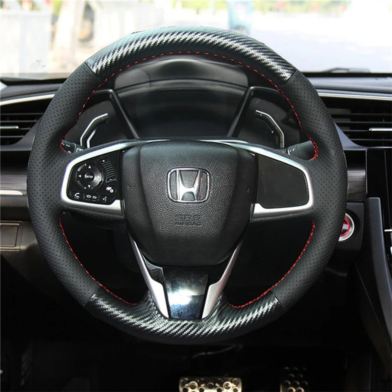 

Hand-Stitched Leather Suede Carbon Fibre Car Steering Wheel Cover for Honda Civic CRV Fit City Accord Xrv Jade Car Accessories