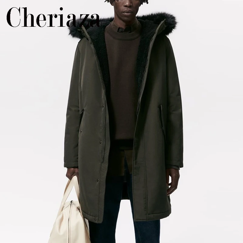 

Мужская парка с капюшоном и меховым воротником, теплая универсальная однобортная хлопковая куртка средней длины на молнии, зима 2021