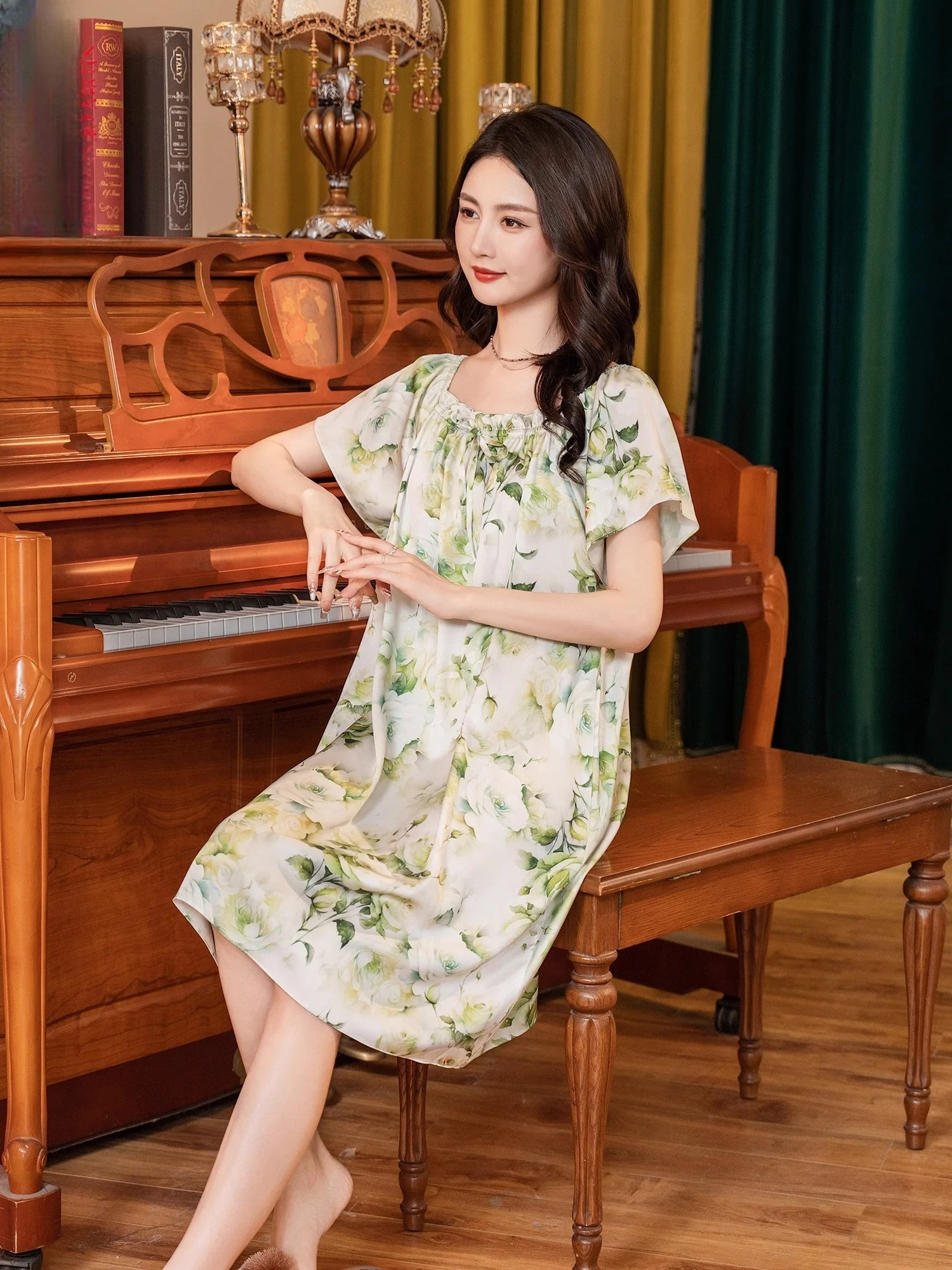 Новая ночная рубашка осенняя тонкая пижама с короткими рукавами крутая женское