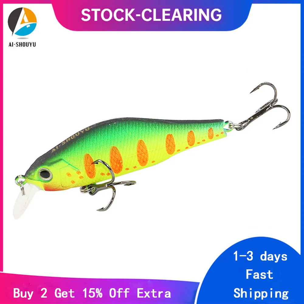 AI-SHOUYU 1pc Hard Minnow Bait 70mm 9.5g Magnetic Fishing Wobblers with 2 Hooks Dive 1.5m Suspending Artificial Fishing Lure