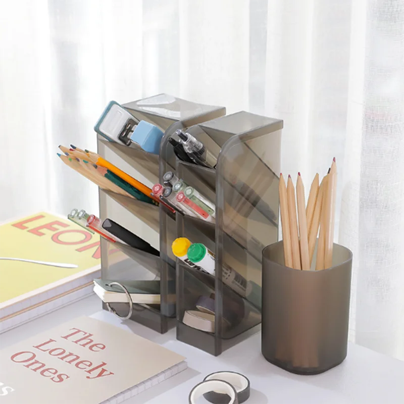 

1pc Desktop Storage Box Transparent Pen Holder Simple Oblique Type Stationery Organizer Makeup Brush Lipstick Storage Tube