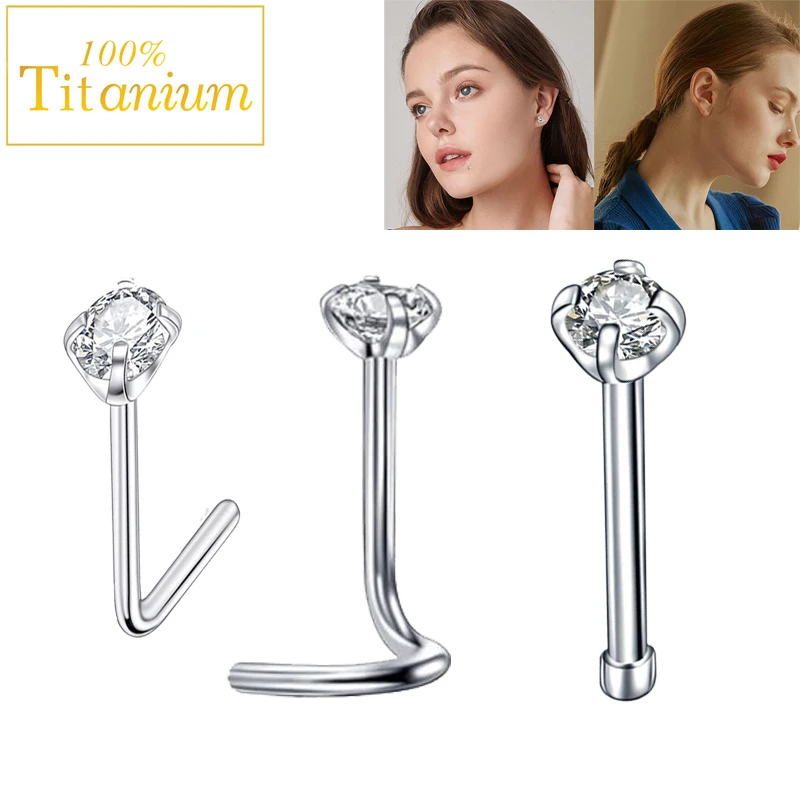 

Nose Piercing Studs G23 Titanium Twist Curved Bar Nostril Septum Body Jewelry 20G 6.5mm Straight Pin Ear Nail CZ L-Shape Earring