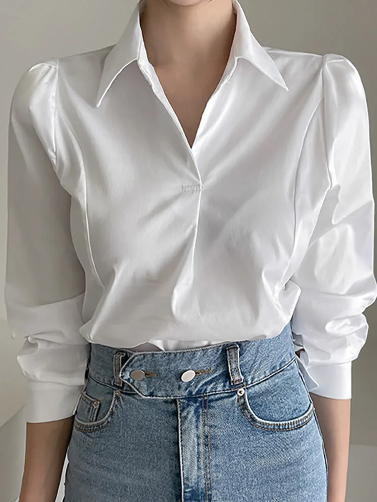 

Women Elegant Blouse 2023 VONDA Sexy Puff Long Sleeve Shirts Lapel Collar Elegant Casual Office Blouse Oversized Tops Baggy