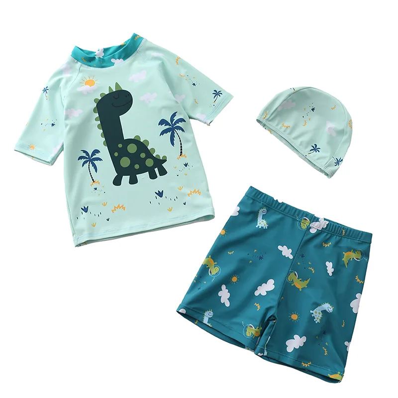 Swimsuit Kids Cartoon Dinosaur Print Boys Swimwear Short Sleeve Sun UV Protection Beach Baby Swimming Wear Bathing Suit Toddler