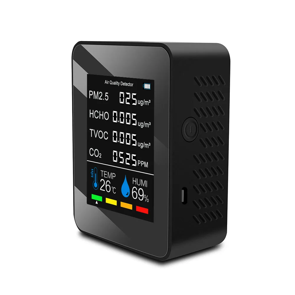 

Air Quality Detector Multifunctional Infrared Sensors CO2 Tester LCD Backlit Color Screen Carbon Dioxide PM2.5 TVOC HCHO Value