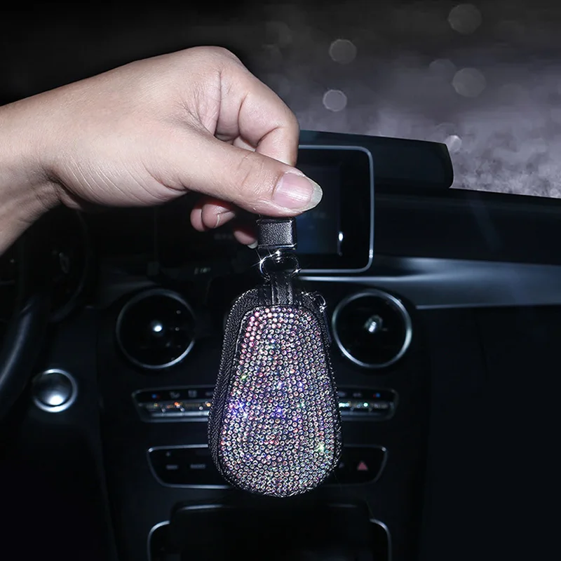 Bling Crystal Key Case Girly Car Accessories Interior Decoration Women Auto Supplies Protect Keychain Creative Pretty Key Cover