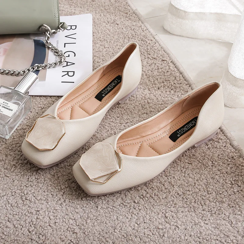 

Square toe flat shoes 2022 new spring fashion casual shoes grandma shoes outer wear shallow peas shoes