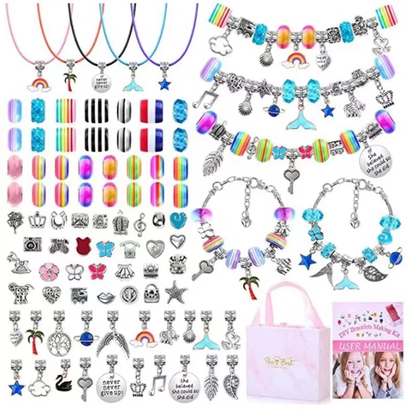 

Fashion Bracelets Necklaces Kits for Kids DIY Jewelry Making Accessories Metal Alloy Charms Set for Handmade Beads Hand String