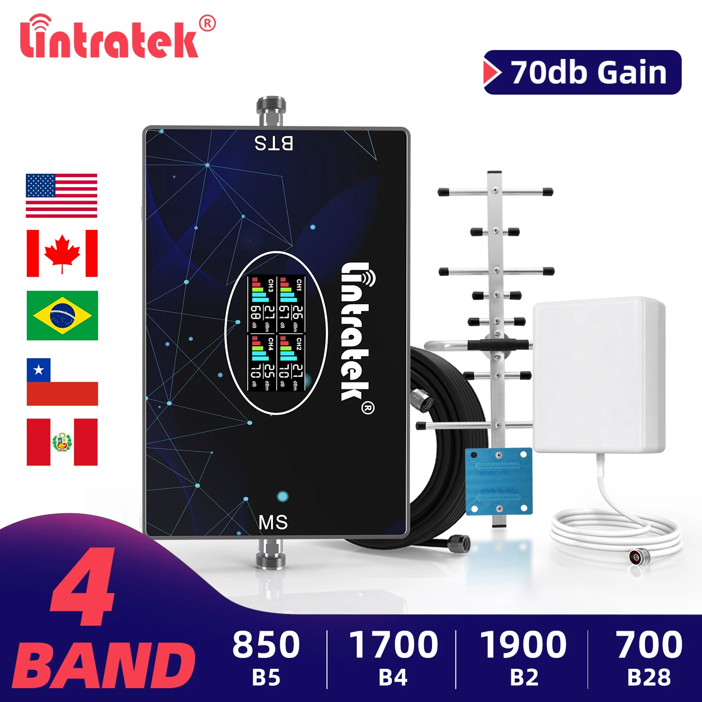 

Усилитель сотового сигнала Lintratek, 4 диапазона, 2G, 3G, 4G, DCS, UMTS, LTE