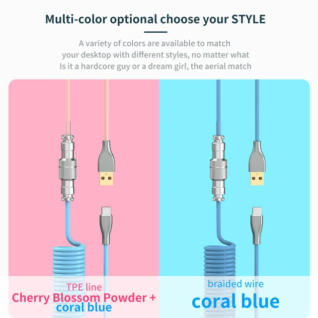 Coiled Cable  Mechanical Keyboard Aviator Cable Type-C to USB Connector Keyboard Aviation Cable For Gaming Keyboard Accessory 2