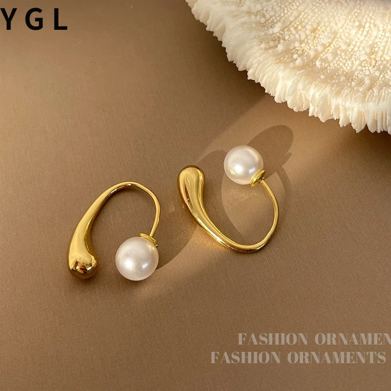 

Trendy Jewelry Roubd Pearl Earrings Popular Style Elegant Temperament Metal Gold Color Drop Earrings For Girl Gifts
