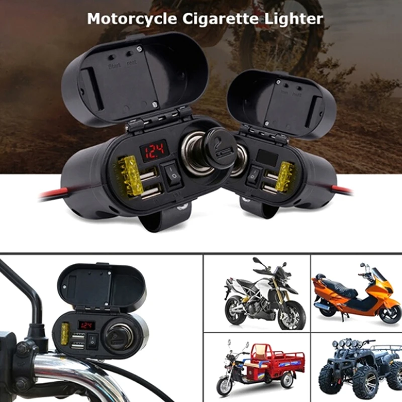 

1pc Waterproof 12V-24V Motorcycle Dual USB Charger Cigarette Lighter Handlebar Mount DC12V/24V 7.4*8*4cm ABS Independent Safety