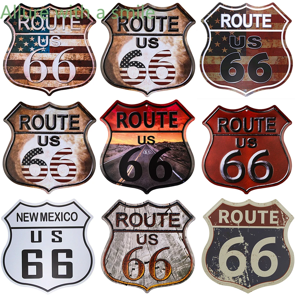 

Metal Tin Signs TIN SIGN "Route 66 Rust" Deco Garage Wall Decor Shield Shaped Home Wall Decoration Pendant Classical Old School