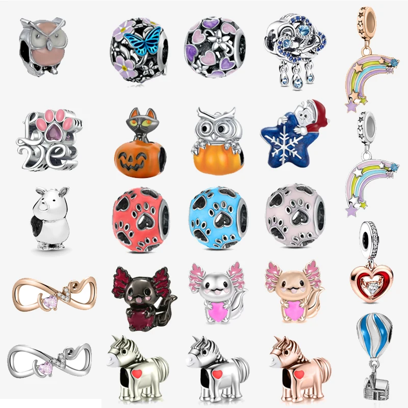 

2Pc/lot Crystal Animals & Rainbow & Clouds Heart Charms Beads Pendants Fits Brand Bracelet & Necklace For Women DIY Jewelry Gift