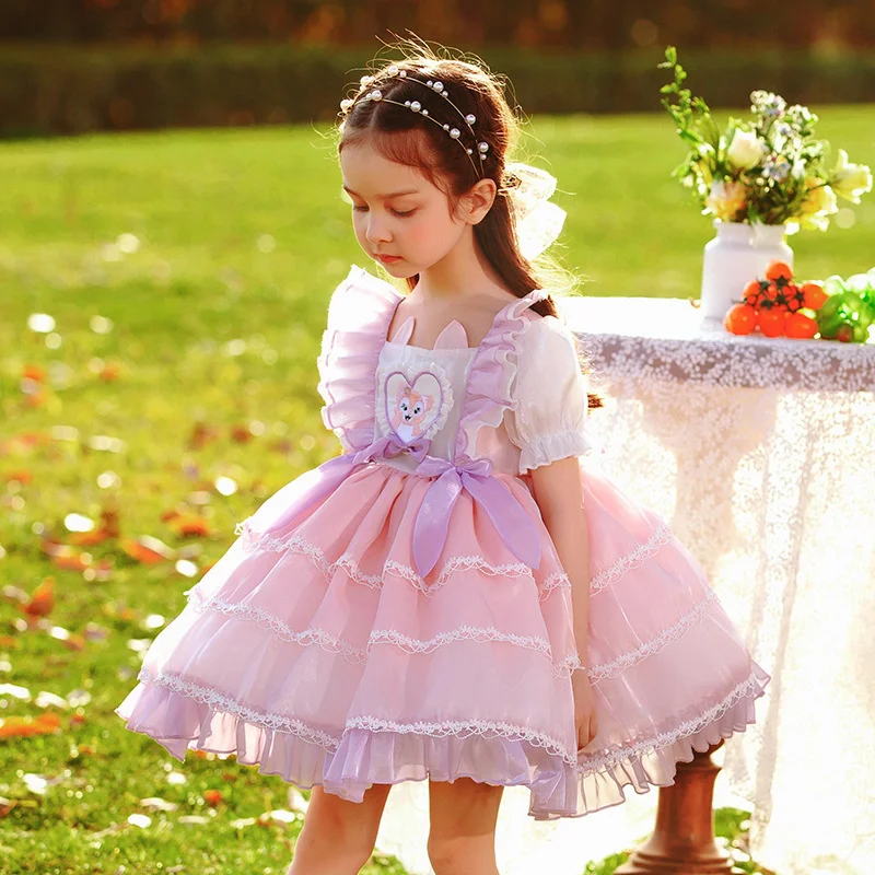 

2022 Summer New Girls Short Sleeve Chiffon Dress Children Lovely Lolita Skirt