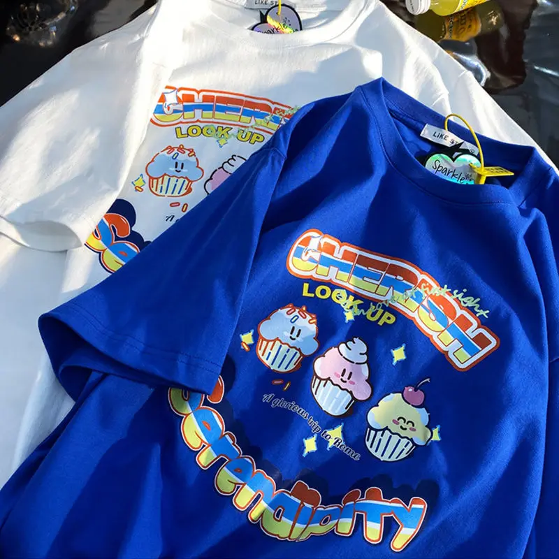 

Футболка с мультяшным принтом, с коротким рукавом, 2022 хлопок