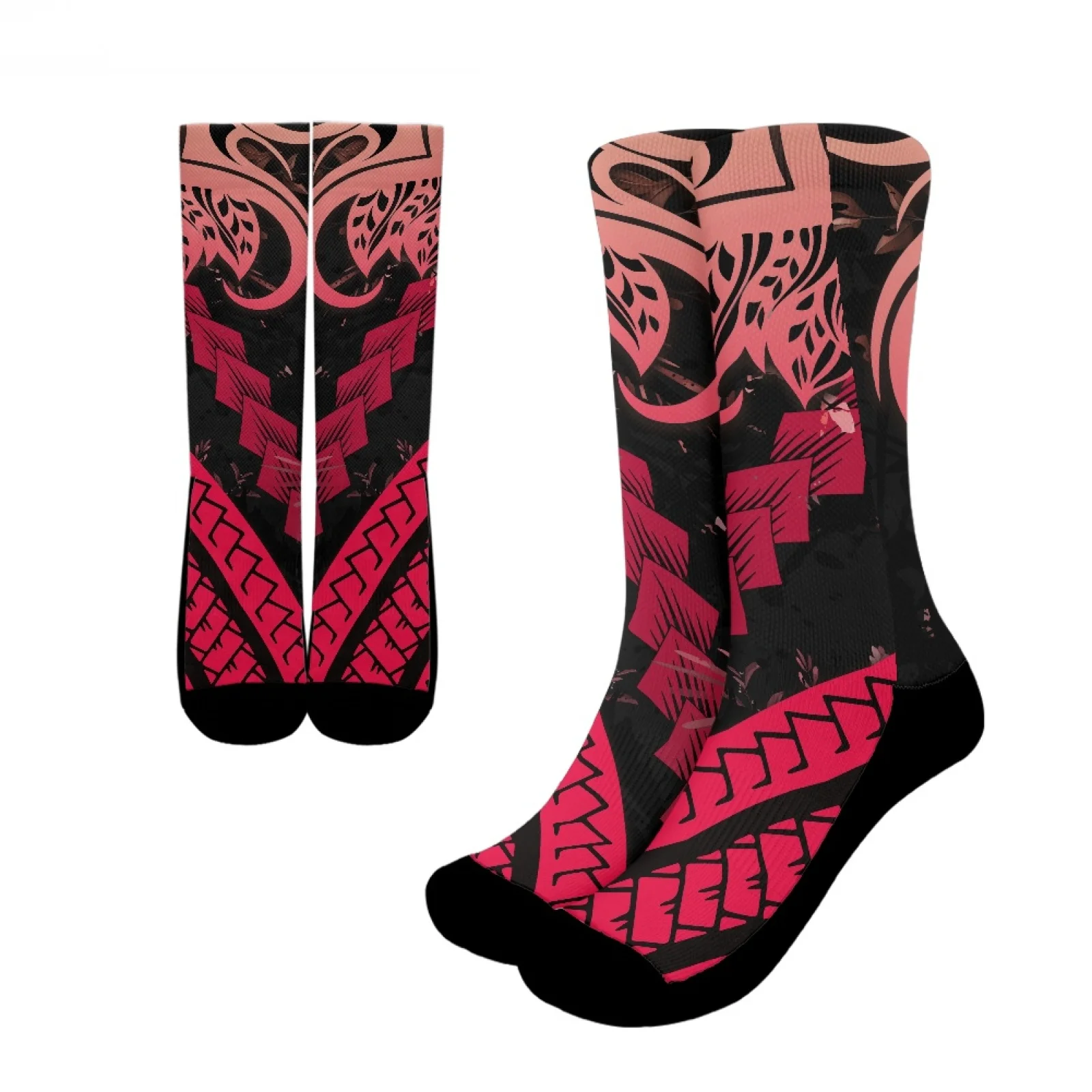 

Polynesian Tribal Hawaiian Totem Tattoo Hawaii Prints Skin-Friendly And Breathable Red Sports Socks Fit Men Women Running Wear