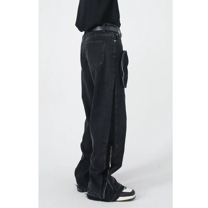 Streetwear Men Hip Hop Loose Straight Cylinder Casual Pants Versatile Comfortable Big Pocket Jeans 2022 Autumn and Winter Female