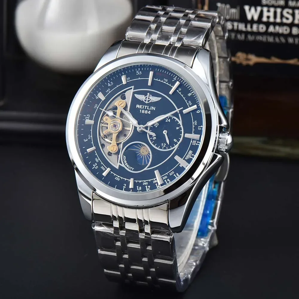 

Hot AAA Breitling Watches For Mens Full Stainless Steel Tourbillon Automatic Mechanical Watch High Qulaity Moon phases AAA Clock