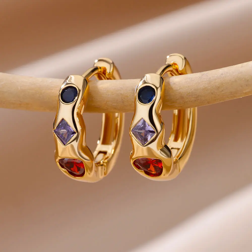 

Colorful Square Zircon Earrings For Women Gold Plated Stainless Steel Earring 2023 Trending Aesthetic Wedding Jewelry Gift
