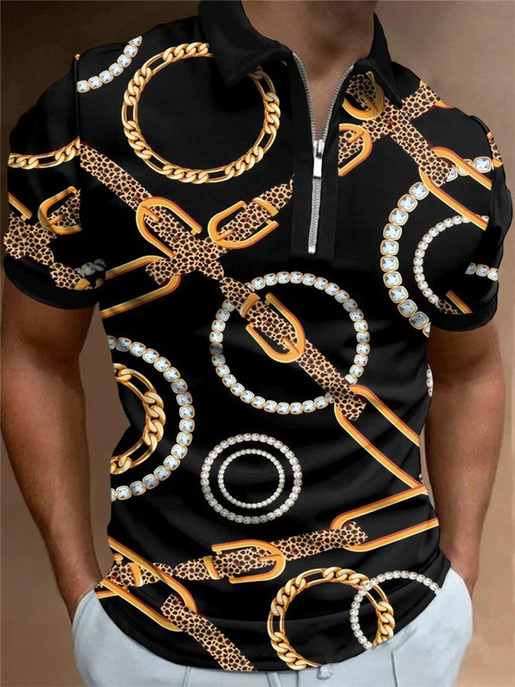 Fashion summer men's polo shirt 3D printed short sleeved polo shirt Harajuku Street casual zipper short sleeved T-shirt