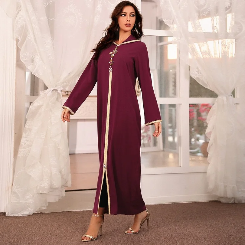 

Turkey Abaya Muslim Hijab Dress Hooded Diamond Islamic Clothing African Dresses for Women Musulman Djellaba Moroccan Kaftan