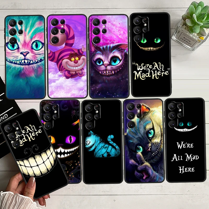 

Alice Wonderland Cheshire Cats Black Phone Case For Samsung Galaxy S23 S22 S21 S20 FE Ultra Pro Lite S10 S10E S9 Plus 5G Cover