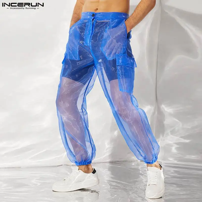 Мужские повседневные брюки INCERUN Casual Pants синего цвета