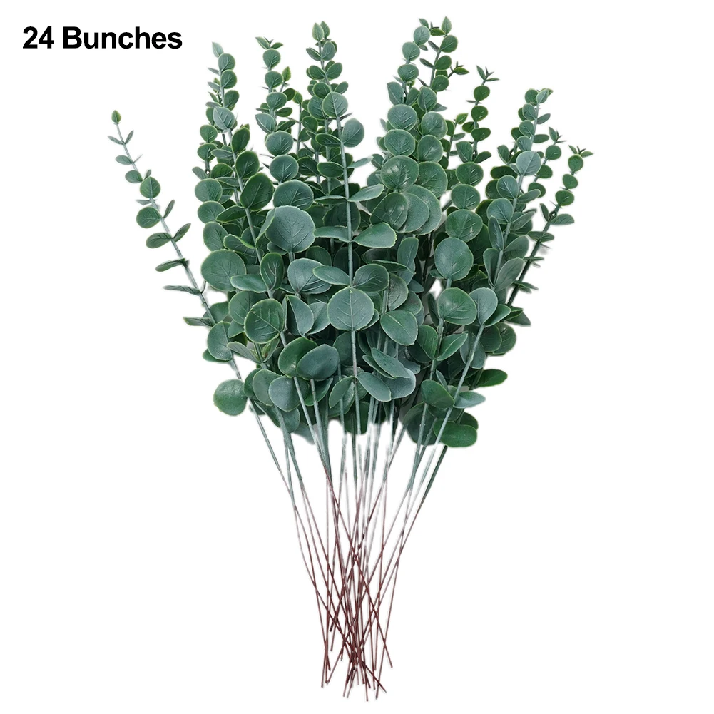 

24pcs Artificial Eucalyptus Leaves Stems Simulate Faux Greenery Branches 38CM For Parties Weddings Art Halls Public Places Decor