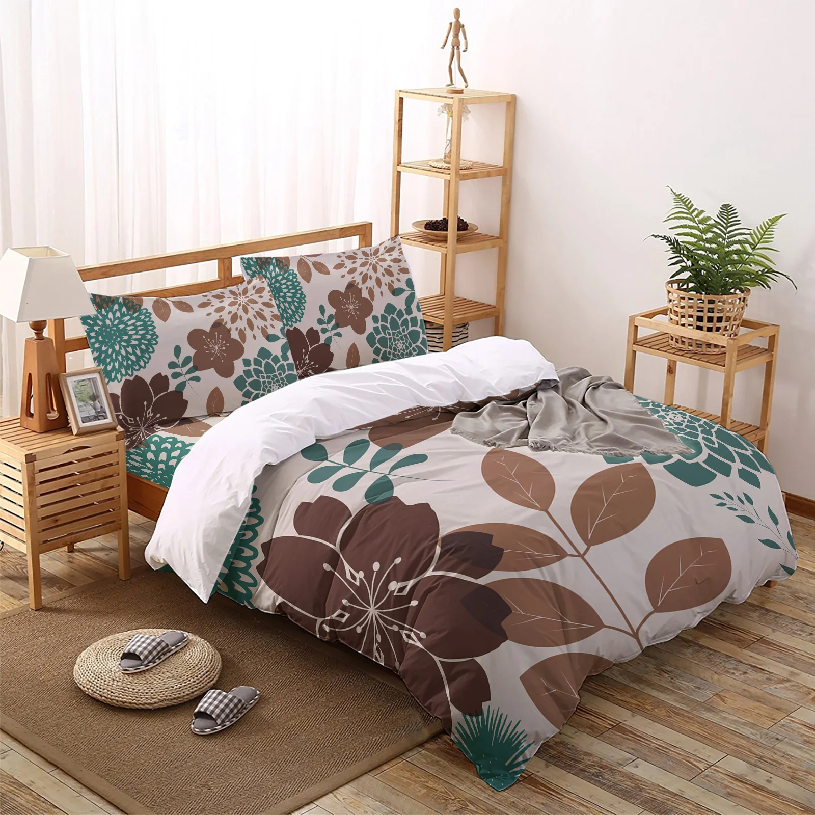 

Комплект постельного белья с цветными листьями и пододеяльником