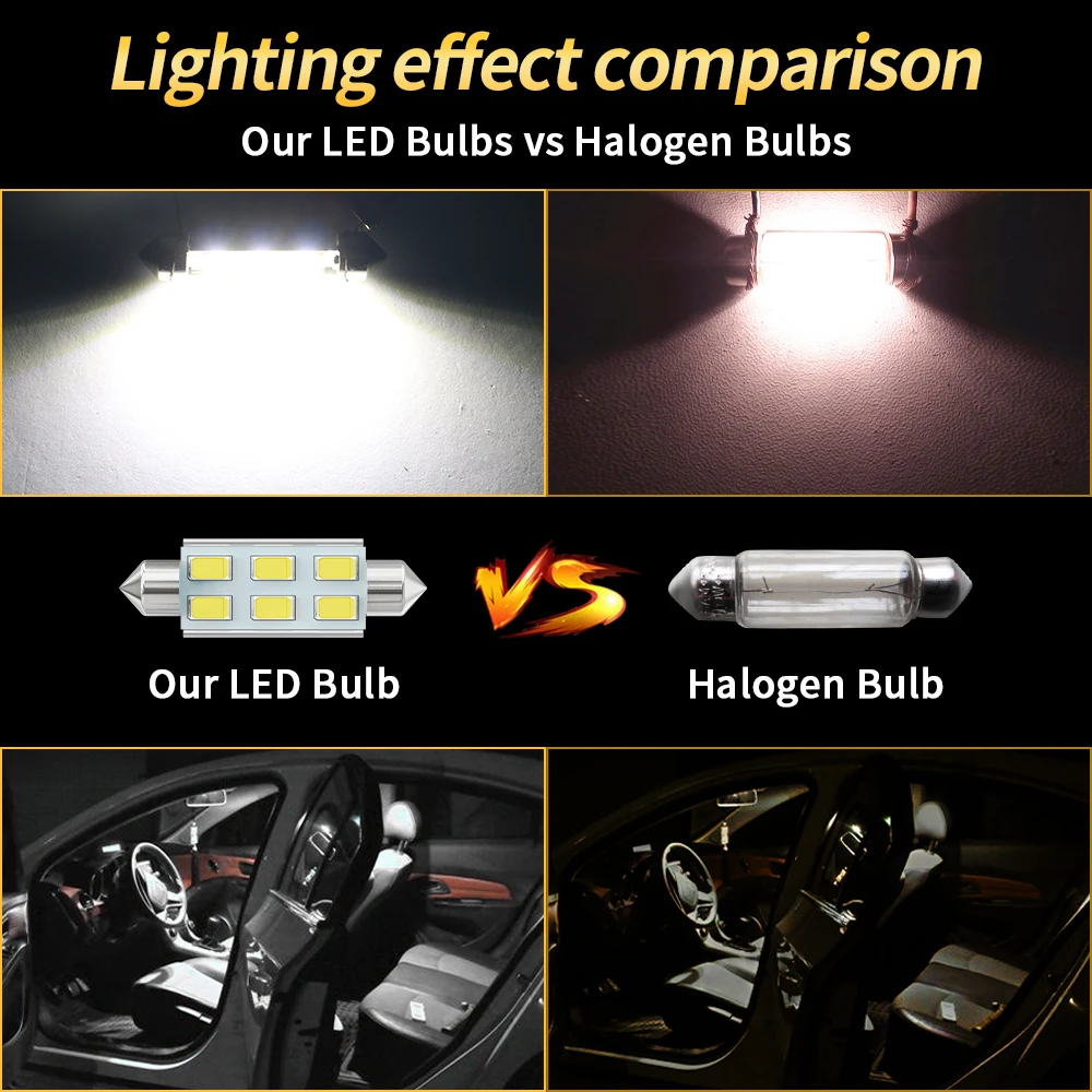2pcs Festoon C5W C10W LED Bulbs 5630 6SMD Canbus 31mm 36mm 39mm 41mm Car Interior Lights Dome Lamp Reading lights No Error White - купить по