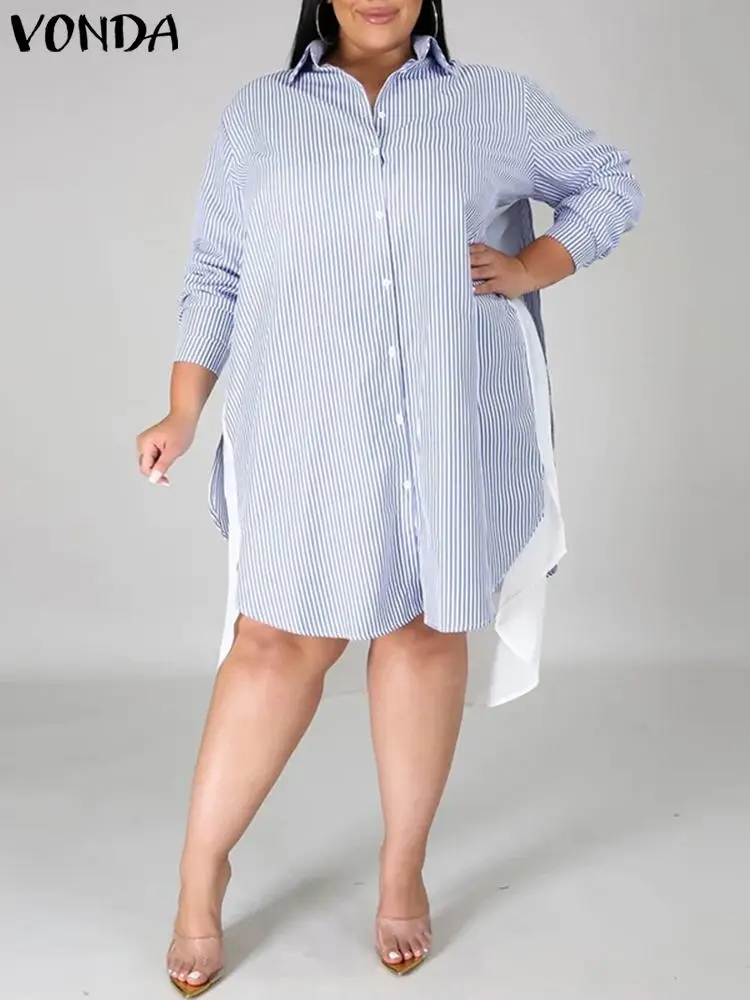 

Женское асимметричное платье в полоску, Свободный Повседневный Сарафан с отложным воротником и длиной до колена, 2023