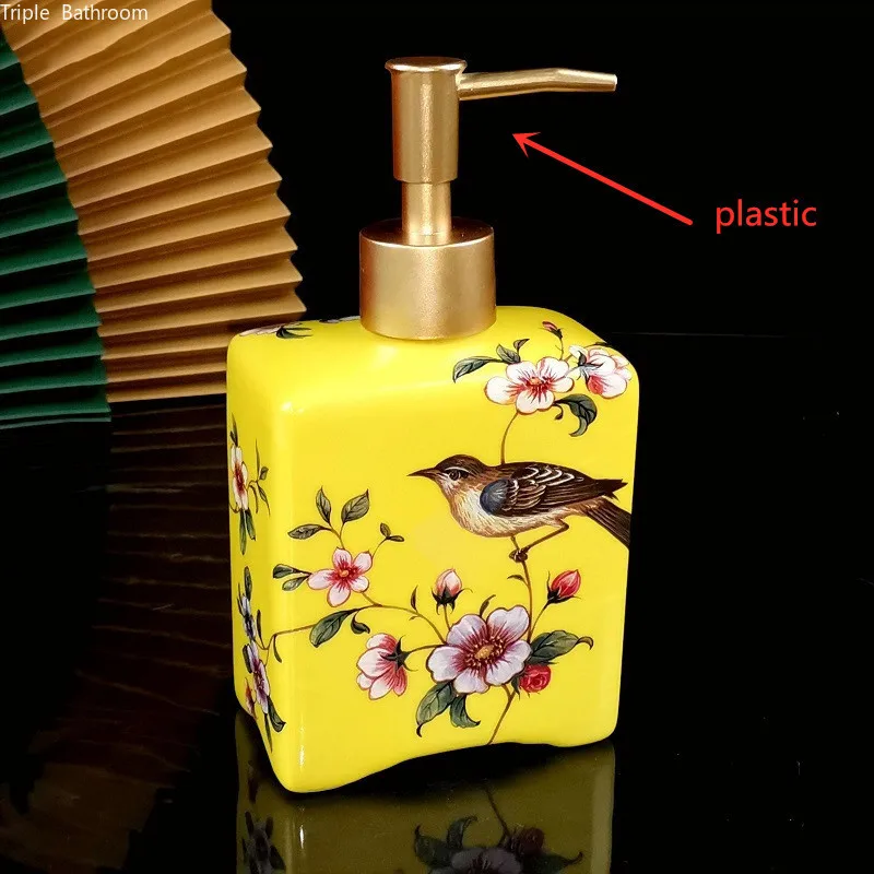 

400ml Flower Print Ceramic Lotion Bottle Portable Soap Dispenser Shampoo Bottle Hand Sanitizer Jar Bathroom Accessories Supplies