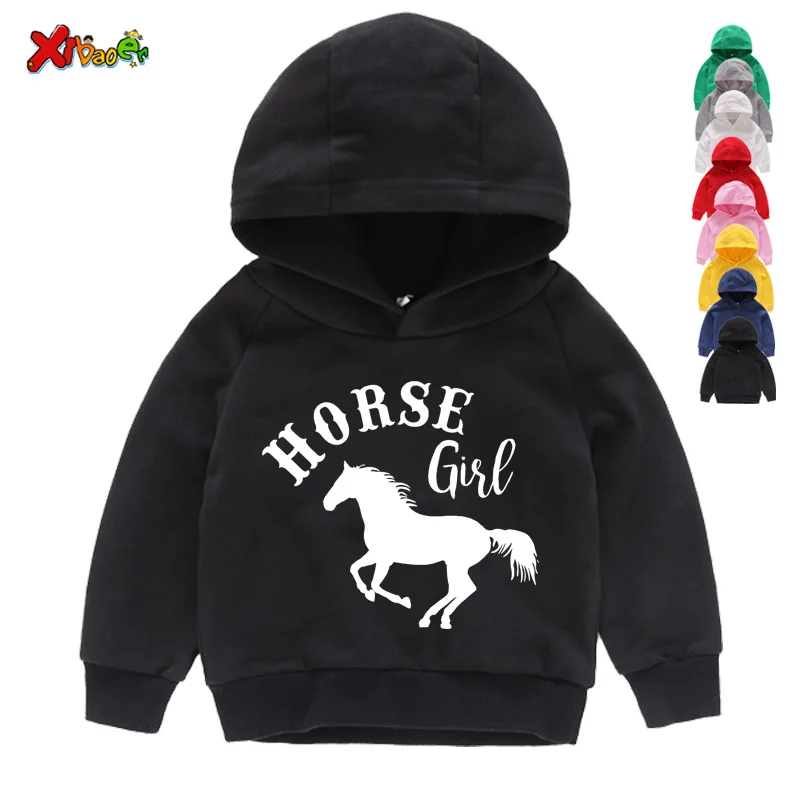 Детские черные толстовки с капюшоном и принтом лошадей | Детская одежда обувь