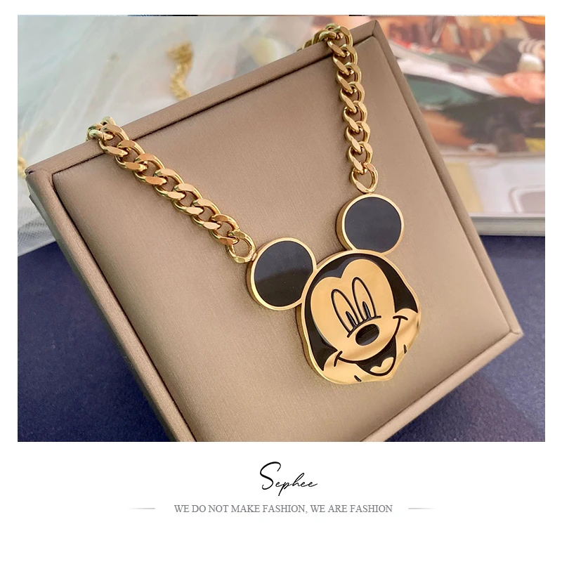 

Disney Mickey Necklace Titanium Steel Hip Hop Necklace Bar Jewelry Party Simple Black Cute Mickey Mouse Boys Gift Sweater Chain