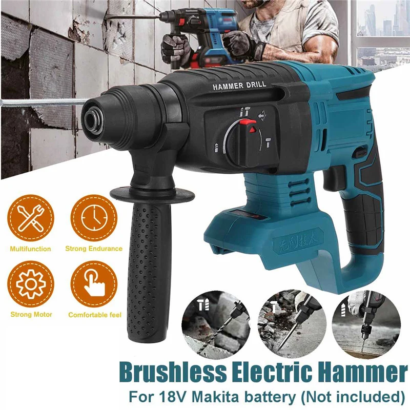 

Handheld Electric Hammer Rechargeable Brushless Cordless Rotary Hammer Impact Drill Demolition Power Tool for 18V Makita Battery