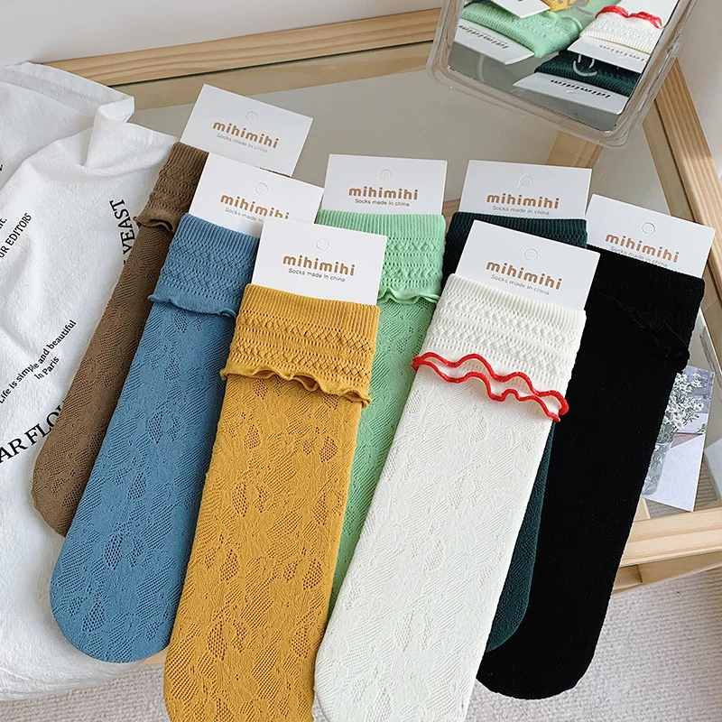 

SP&CITY Summer Lace Hollow Out Ruffle Shorts Socks Women's Thin Velvet Mesh Casual Socks Breathable Cotton Harajuku Sock Hipster