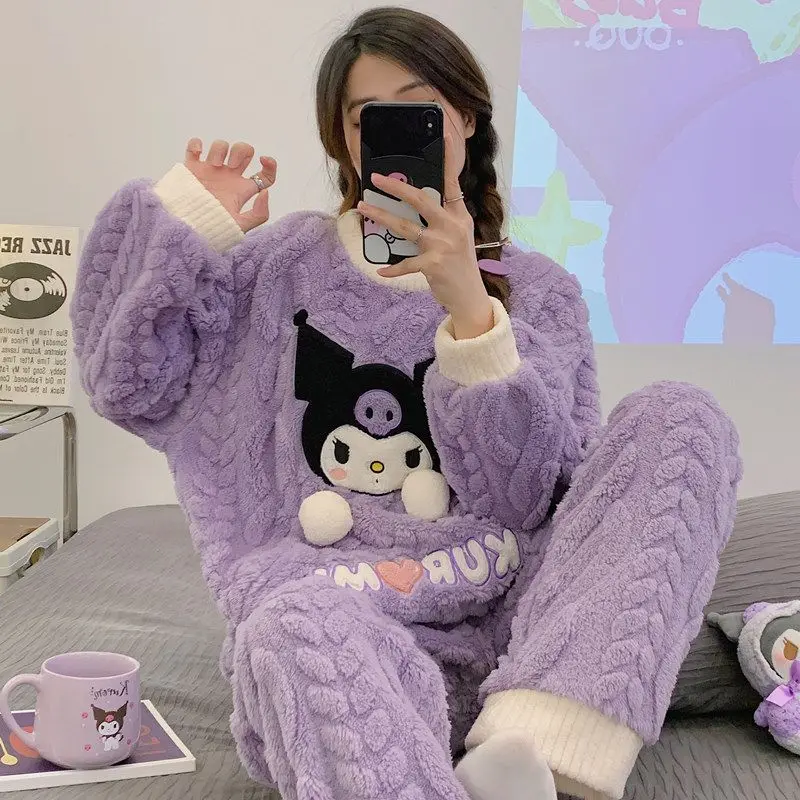 

Пижама Kuromi женская утепленная, жаккардовый утепленный спортивный костюм с рисунком, Sanrios kuromiосень-зима, Рождественский подарок