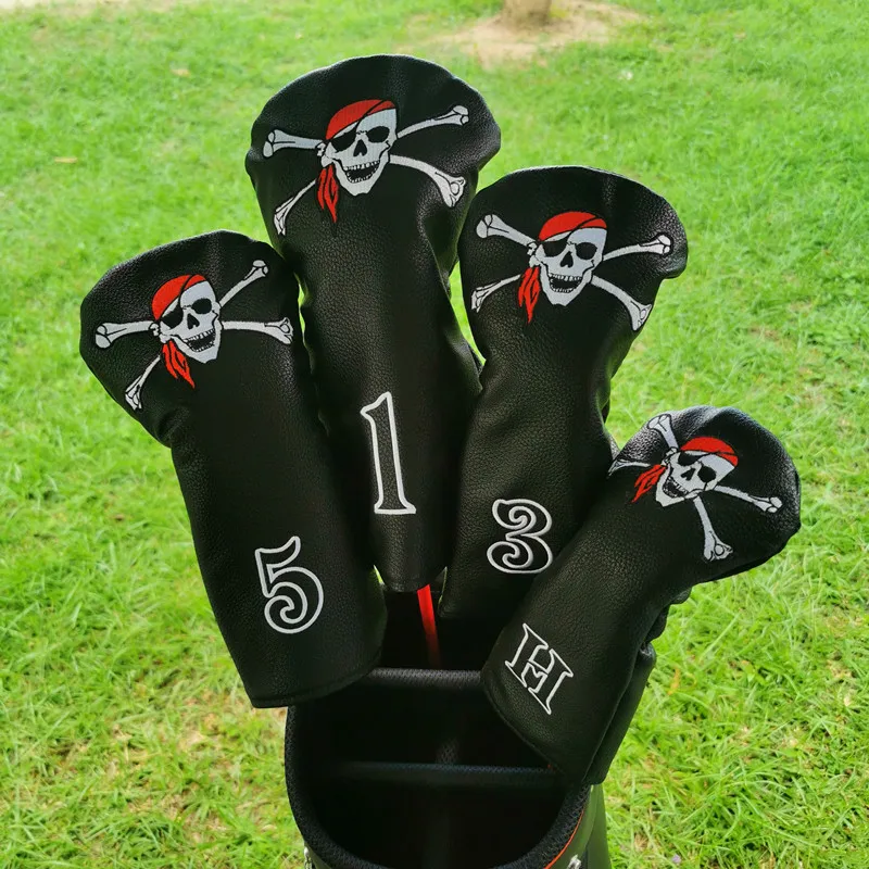 

New Pirate Skull Golf Head Covers for Driver #1 #3 #5 Fairway Hybrid PU Leather Headcover Durable 2 Colors Tag Golf Gifts
