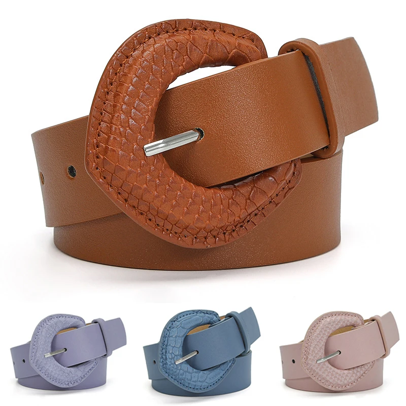 2023 Fashion Snake Print Waist Belt Wrap Buckle PU Leather Wide Belt Adjustable Waist Strap Solid Color DIY Waistband Decorative