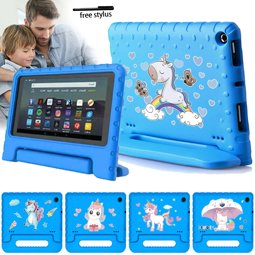 

Tablet Case for Fire 7(5th 7th 9th)12th Gen 2022/Fire HD 8/HD 8 Plus EVA Kids Protective Shell Safe Shockproof Foam Stand Cover