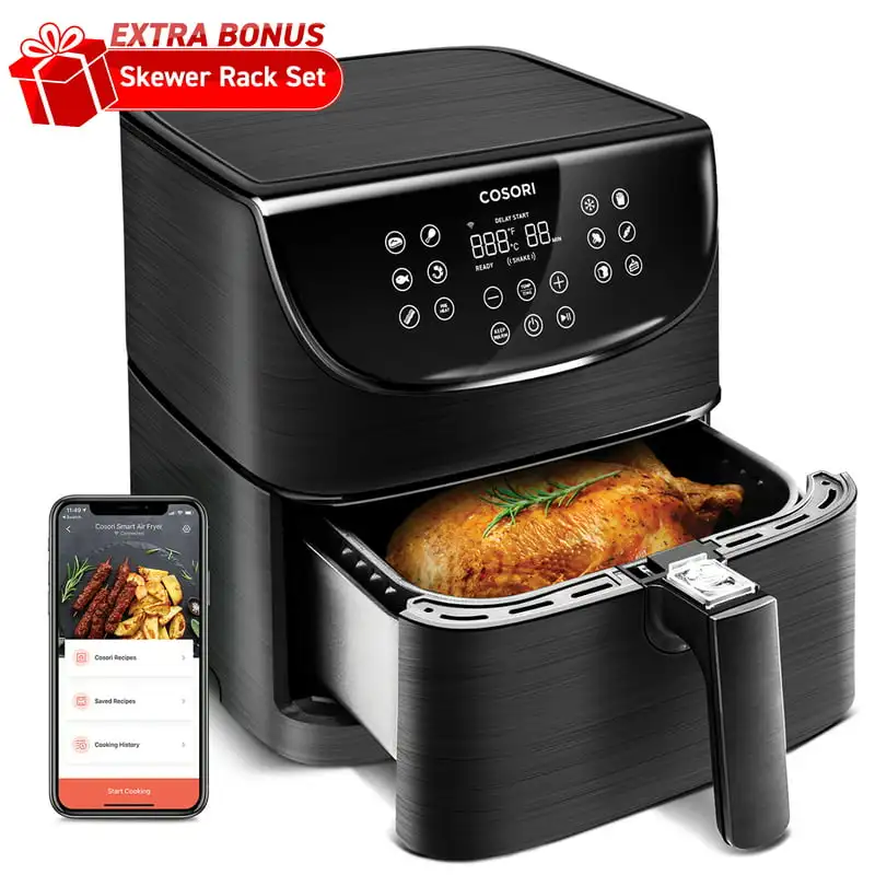 

2 5.8-Quart Air Fryer, XL Large 13-in-1 Air Fryer, Voice , -Exclusive Bonus Items, Black