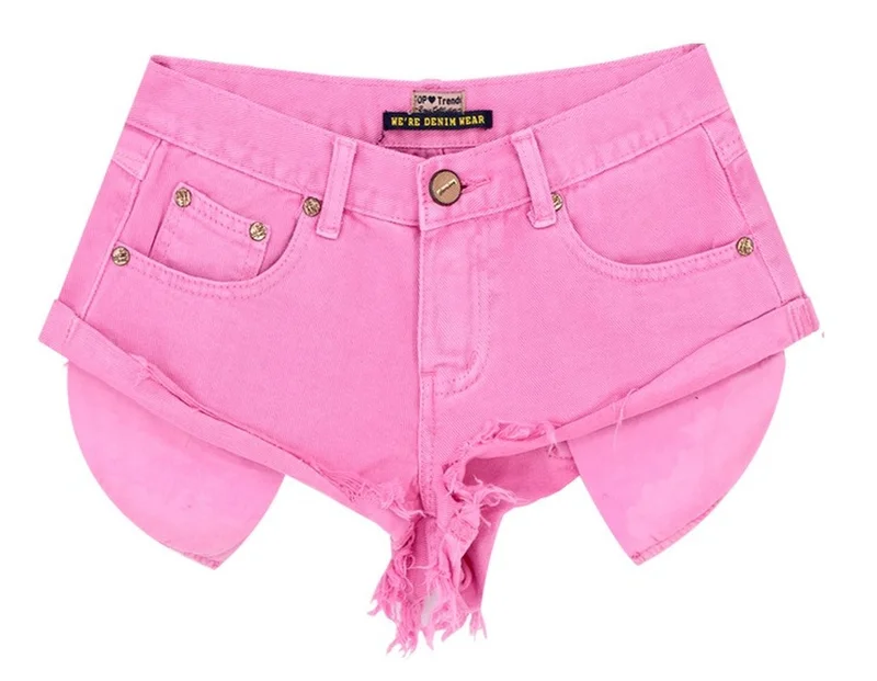 Loose No Elastic Rolled Denim Shorts Women Open Pockets Beach Macaron Powder Short Jeans Female 2023 Low-waist Decadent Style