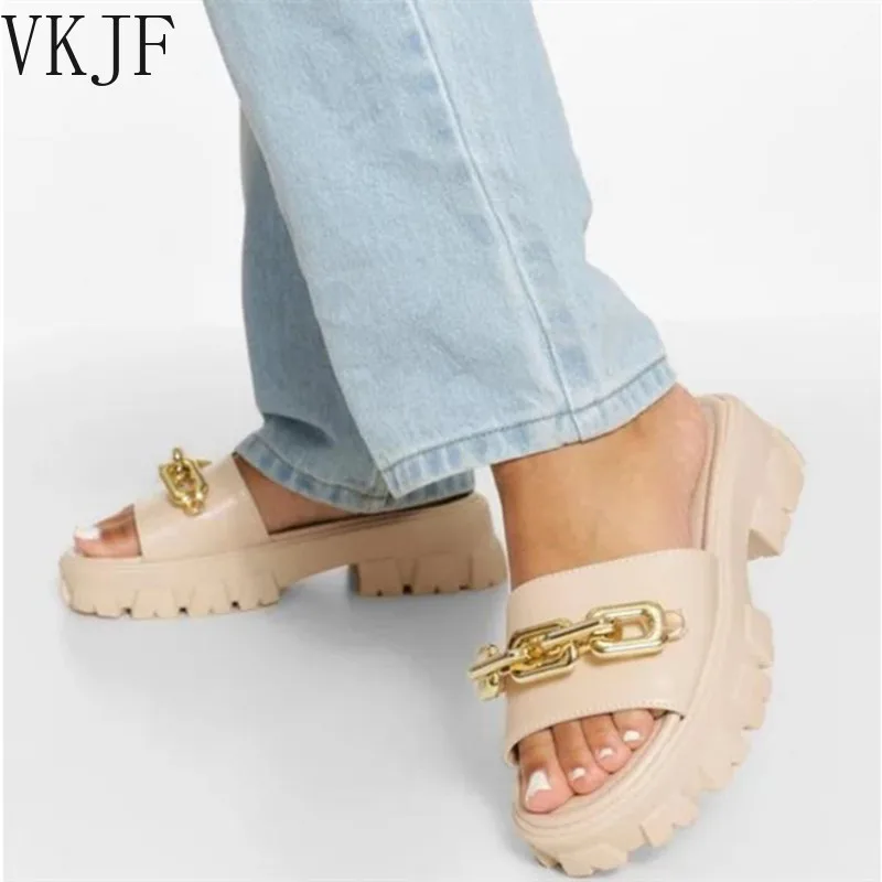 

Punk Metal Decoration Women Slippers Platform Chunky Heels Sandals Summer New Party Casual Shoes Woman Chaussure Femme